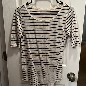 Loft 3/4-sleeve tee. Black and green stripe with gold dots